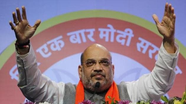BJP President Amit Shah had described India’s victory on Sunday in the cricket World Cup as “another strike on Pakistan”. (HT PHOTO) BJP President Amit Shah had described India’s victory on Sunday in the cricket World Cup as “another strike on Pakistan”. (HT PHOTO)