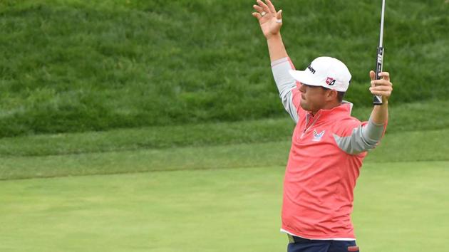 Gary Woodland of the United States celebrates on the 18th green after winning the 2019 US Open. (AFP) Gary Woodland of the United States celebrates on the 18th green after winning the 2019 US Open. (AFP)