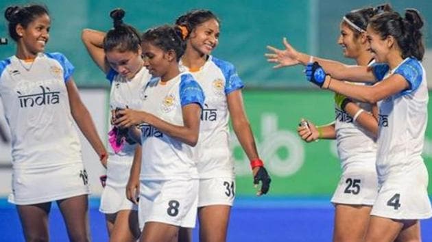 File image of players of Indian women’s hockey team.(PTI)