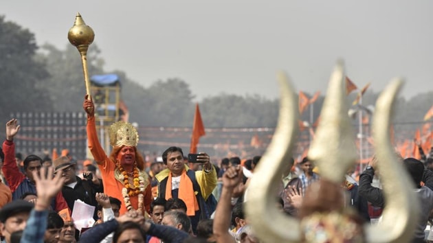 Supporters and members of Vishwa Hindu Parishad’s (VHP) during a rally. (HT Photo) Supporters and members of Vishwa Hindu Parishad’s (VHP) during a rally. (HT Photo)