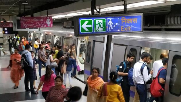 A 29-year-old Delhi-based woman, an interior designer, alleged that a man masturbated on her when she was climbing down an escalator at the Huda City Centre Metro Station complex on June 14. (Sanjeev Verma / Hindustan Times)