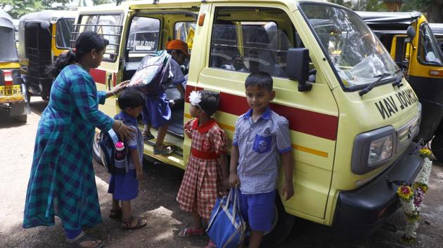 According to RTO officials, it is mandatory for all school buses and vans plying on city roads to conduct an authorised fitness test before the schools reopen. (Rahul Raut/HT PHOTO) According to RTO officials, it is mandatory for all school buses and vans plying on city roads to conduct an authorised fitness test before the schools reopen. (Rahul Raut/HT PHOTO)