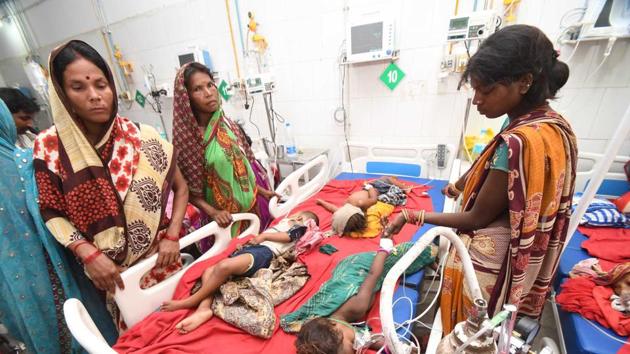 Children showing symptoms of Acute Encephalitis Syndrome (AES) being treated at Shri Krishna Medical College and hospital in Muzaffarpur Bihar India on Sunday June 16,2019.((Photo by Santosh Kumar/Hindustan Times))