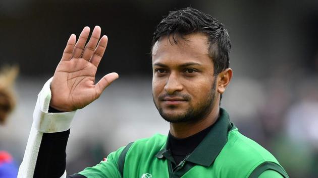 Bangladesh's Shakib Al Hasan waves to the fans as he walks off the pitch.(AFP)