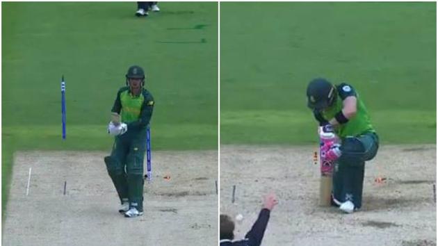 Quinton de Kock and Faf du Plessis getting clean bowled against New Zealand (Screen grabs) Quinton de Kock and Faf du Plessis getting clean bowled against New Zealand (Screen grabs)