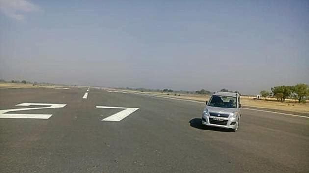 Constructed in 201, this sophisticated airstrip in Mahratabad village of Maitha sub-division has not seen any aircraft landing or taking off in the last two years.(HT Photo)