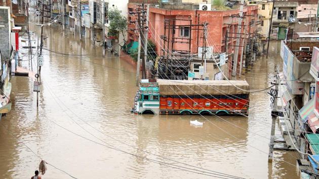 The waterlogged Sirki Bazaar, in Bathinda, Punjab, on Tuesday, June 18, 2019. (Sanjeev Kumar / HT Photo) The waterlogged Sirki Bazaar, in Bathinda, Punjab, on Tuesday, June 18, 2019. (Sanjeev Kumar / HT Photo)
