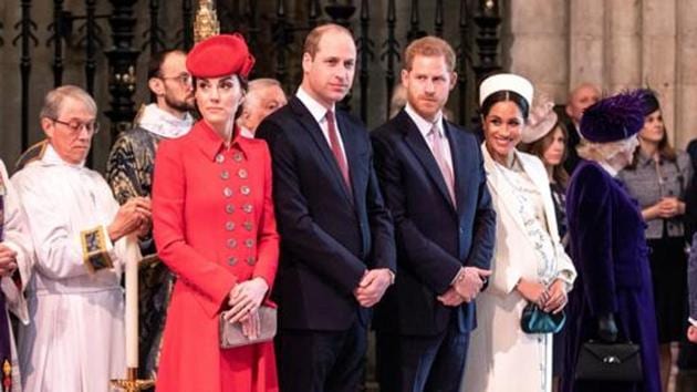 Britain's Prince Harry and Meghan, Duchess of Sussex stand with Kate, Duchess of Cambridge and Britain's Prince William at Westminster Abbey for a Commonwealth Day service in London.(Reuters file photo)