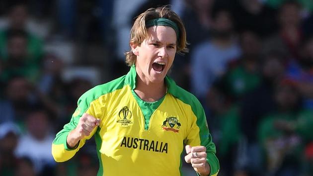 Australia's Adam Zampa celebrates taking the wicket of Bangladesh's Liton Das for 20 runs. (AFP)