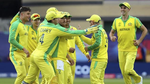 Australia celebrate after clinching a thrilling win over Bangladesh in the World Cup fixture. (AP)
