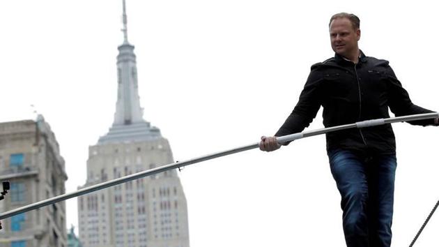 Nik Wallenda said the wire rope is just three quarters of an inch. (Twitter/@NikWallenda) Nik Wallenda said the wire rope is just three quarters of an inch. (Twitter/@NikWallenda)