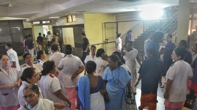 Prashant Angre, medical superintendent of the hospital, said there was slight unrest among the hospital staff but denied that they had struck work.(Satyabrata Tripathy/ HT Photo) Prashant Angre, medical superintendent of the hospital, said there was slight unrest among the hospital staff but denied that they had struck work.(Satyabrata Tripathy/ HT Photo)