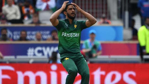 Pakistan's Hassan Ali reacts after being hit for a boundary. (AFP) Pakistan's Hassan Ali reacts after being hit for a boundary. (AFP)