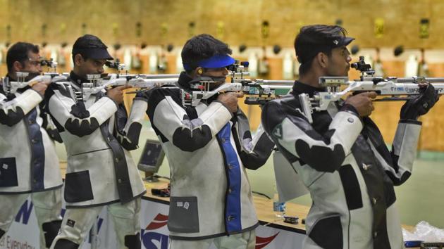 Representative image: Indian shooters take part in a practice session.(Burhaan Kinu/HT PHOTO) Representative image: Indian shooters take part in a practice session.(Burhaan Kinu/HT PHOTO)