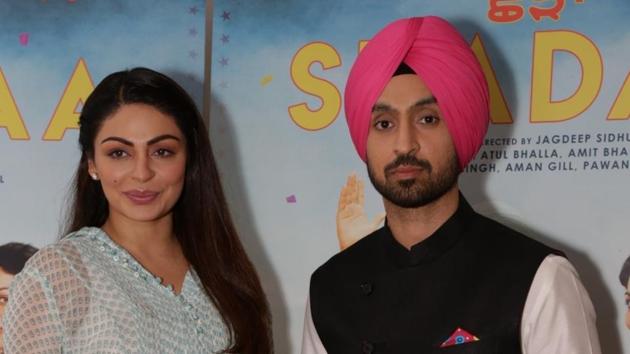 Actors Diljit Dosanjh and Neeru Bajwa during the promotion of their upcoming film Shadaa, in New Delhi.(IANS)