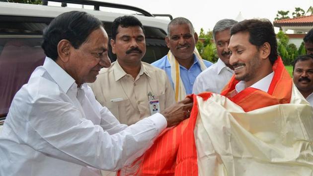The Kaleshwaram project, touted as the world’s largest multi-stage lift irrigation scheme, was inaugurated by Telangana Chief Minister K Chandrasekhar Rao at Medigadda in Jayashankar-Bhupalpally district Friday. Telangana and Andhra Pradesh Governor E S L Narasimhan, Maharashtra CM Devendra Fadnavis and YS Jagan Mohan Reddy of Andhra Pradesh were present on the occasion. (PTI)