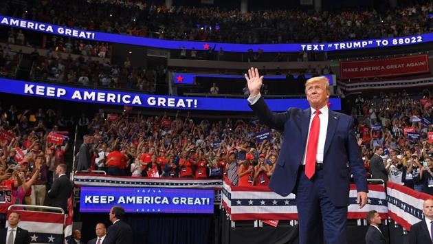 US President Donald Trump arrives to speak during a rally at the Amway Center in Orlando, Florida to officially launch his 2020 campaign. Trump kicked off his re-election campaign at what promised to be a rollicking evening rally in Orlando, USA. (Mandel Ngan / AFP)