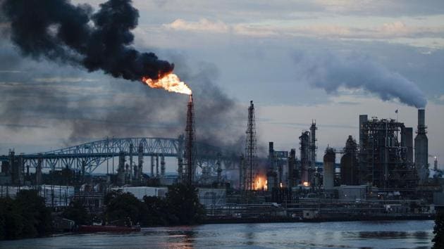 Flames and smoke emerge from the Philadelphia Energy Solutions Refining Complex in Philadelphia on Friday(AP Photo)