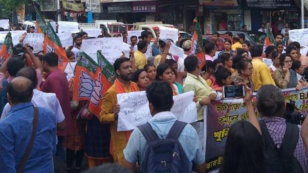 BJP protest march in West against the alleged killing of its workers.(Bengal BJP/Twitter)