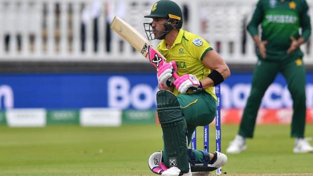South Africa's captain Faf du Plessis reacts after avoiding a bouncer. (AFP)