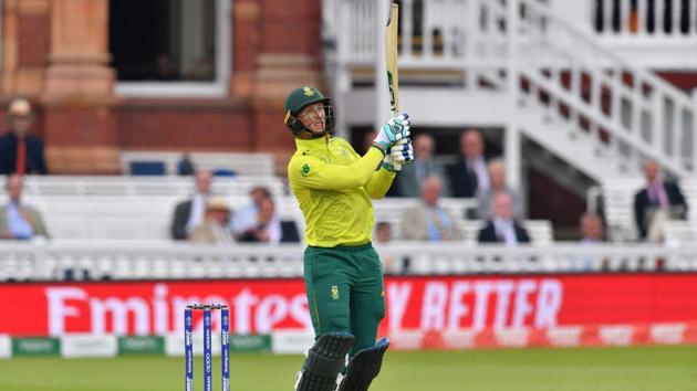 South Africa's Rassie van der Dussen watches the ball after playing a shot in the air. (AFP)