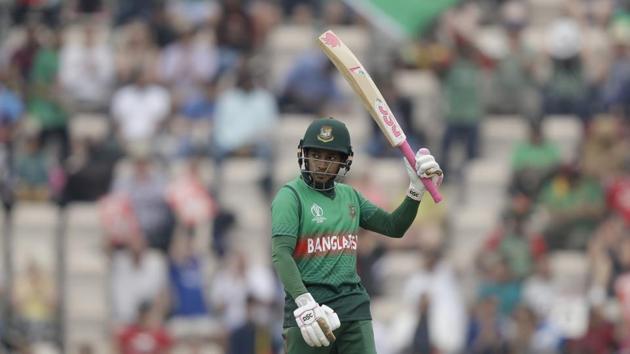 Bangladesh's Mushfiqur Rahim celebrates reaching 50 runs. (AP)