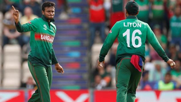 Bangladesh's Shakib Al Hasan celebrates after taking the wicket of Afghanistan's Mohammad Nabi. (Action Images via Reuters)