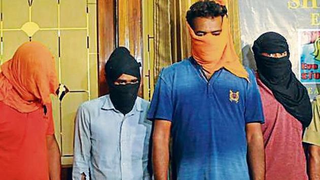 The accused in police custody in Amritsar on Monday.(HT Photo)