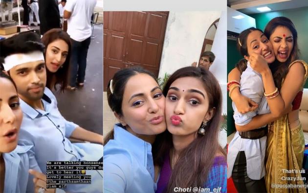 Hina Khan on the sets of Kasautii Zindagii Kay.