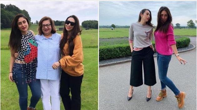 Kareena Kapoor and Karisma Kapoor with their mom Babita in Dogmersfield, England.