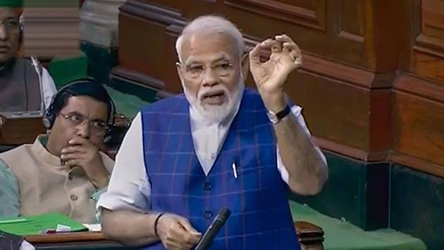 Prime Minister Narendra Modi speaks in the Lok Sabha, at Parliament in New Delhi, Tuesday, June 25, 2109. (PTI photo) Prime Minister Narendra Modi speaks in the Lok Sabha, at Parliament in New Delhi, Tuesday, June 25, 2109. (PTI photo)