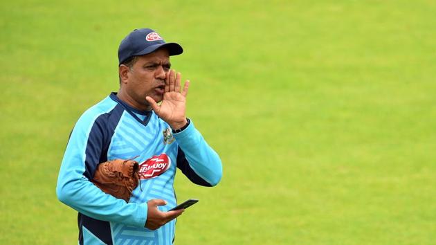 Bangladesh's spin bowling coach Sunil Joshi takes part in a training session at the Rose Bowl in Southampton, southern England, on June 23, 2019, ahead of their match of the 2019 Cricket World Cup against Afghanistan.(AFP)