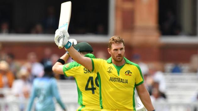 Australia's captain Aaron Finch celebrates after scoring a century. (AFP)