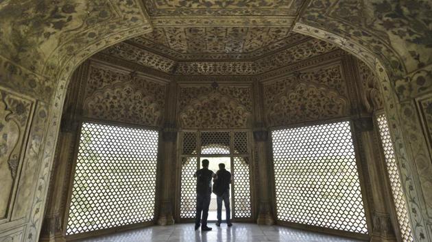 “The ASI destroying the later buildings is a good thing since they were out of place in the fort and were dilapidated,” Safvi added. Another highlight is the restoration of a 4X6 feet single-stoned marble, grid-pattered window (jali) in the Khas mahal, which had been broken for the last 25 years. The restoration was carried out by artisans from Agra and Fatehpur Sikri. (Burhaan Kinu / HT Photo)