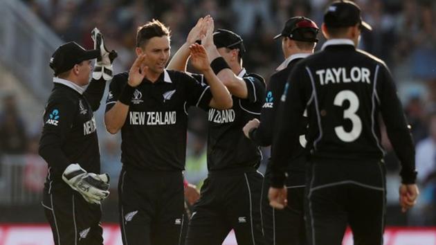 New Zealand's Trent Boult celebrates taking the wicket of West Indies' Ashley Nurse.(Action Images via Reuters) New Zealand's Trent Boult celebrates taking the wicket of West Indies' Ashley Nurse.(Action Images via Reuters)