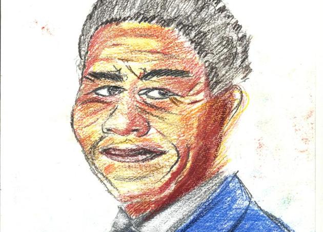 Nelson Mandela’s portrait by Rahul Kanojia, Kendriya Vidyalaya No.2, Colaba. “I want to be a calligrapher. Since the time I started learning, I was interested in drawing and loved to write alphabets and words through my creativity and design.”
