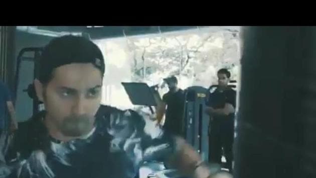 Varun Dhawan practices boxing in a video from his gym. Varun Dhawan practices boxing in a video from his gym.