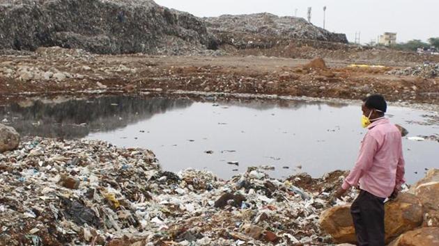 Gurugram, India- June 30, 2018: A view of the site for waste to energy plant which ahs been contaminated with leachate from the landfill in Gurugram. (HT File Photo) Gurugram, India- June 30, 2018: A view of the site for waste to energy plant which ahs been contaminated with leachate from the landfill in Gurugram. (HT File Photo)