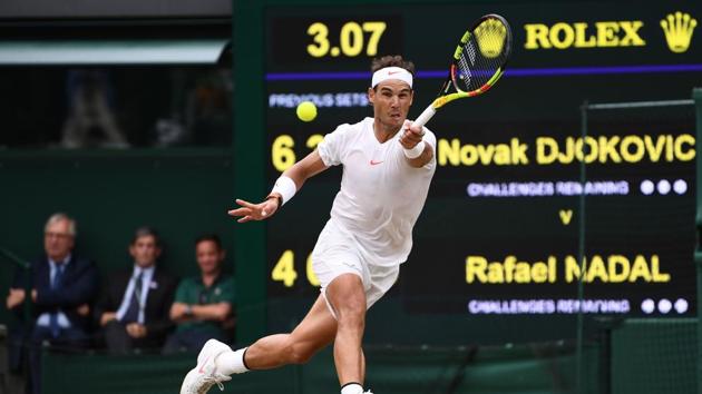 Rafael Nadal in action during the 2018 Wimbledon semi-final.(Getty Images)