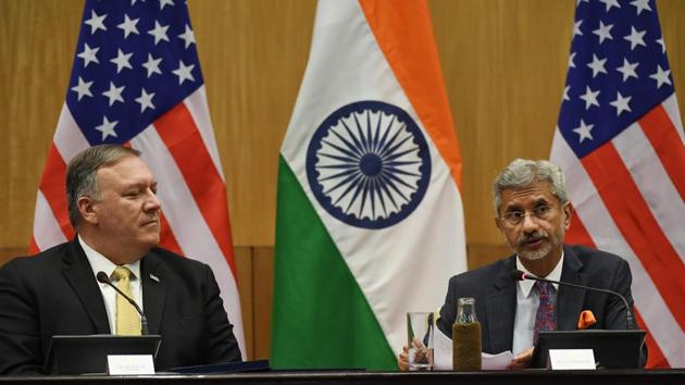 Indian Foreign Minister S. Jayashankar (R) and US Secretary of State Mike Pompeo address the media during joint press statement in New Delhi on June 26, 2019.(AFP) Indian Foreign Minister S. Jayashankar (R) and US Secretary of State Mike Pompeo address the media during joint press statement in New Delhi on June 26, 2019.(AFP)