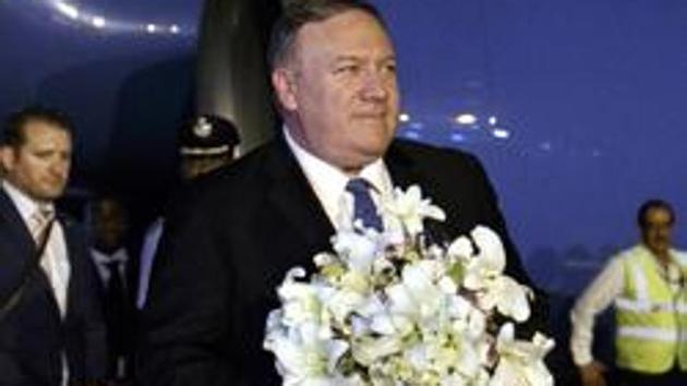 US Secretary of State Mike Pompeo arrived in New Delhi Tuesday night for talks with External Affairs Minister S Jaishankar.(AP)