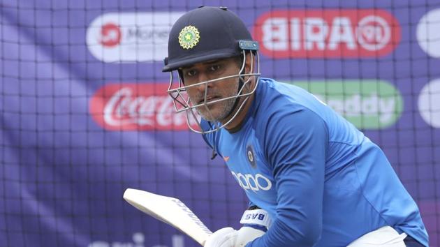 MS Dhoni bats in the nets during a training session ahead of their clash against West Indies at Old Trafford. (AP) MS Dhoni bats in the nets during a training session ahead of their clash against West Indies at Old Trafford. (AP)
