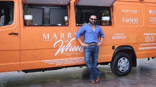 Actor Saif Ali Khan at the launch of Marriott On Wheels food truck at a Juhu hotel in Mumbai, on April 4, 2019. (IANS) Actor Saif Ali Khan at the launch of Marriott On Wheels food truck at a Juhu hotel in Mumbai, on April 4, 2019. (IANS)