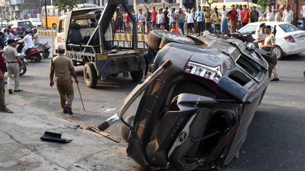 Three children killed and one injured after being run down by SUV in Patna on Wednesday(ANI Photo)