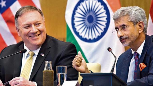 US Secretary of State Mike Pompeo with Union external affairs minister Subrahmanyam Jaishankar during a press conference in New Delhi on June 26, 2019. (Photo: Arvind Yadav/HT) US Secretary of State Mike Pompeo with Union external affairs minister Subrahmanyam Jaishankar during a press conference in New Delhi on June 26, 2019. (Photo: Arvind Yadav/HT)