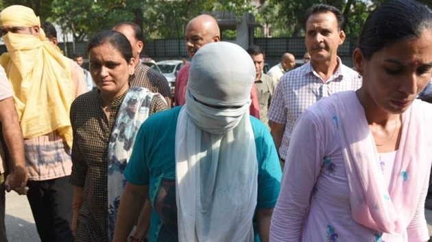 The arrested couple — Preeti Sehrawat and Manoj Bhatt — murdered Vishnu Mathur (79) and his wife Shashi Mathur (75) because they suffered losses in business ventures and urgently needed money. (Sanchit Khanna/HT PHOTO)