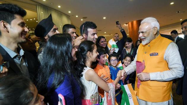Prime Minister Narendra Modi reached Osaka, Japan today where he will be attending the G20 summit. Members of the Indian community welcomed Modi who later had a bilateral meet with Prime Minister of Japan Shinzo Abe on the sidelines of the summit, the first of 10 such meetings with world leaders, including one with Turkish President Recep Tayyip Erdogan. (ANI)