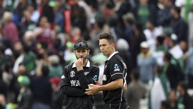 New Zealand's captain Kane Williamson, left, discusses with bowler Trent Boult (AP) New Zealand's captain Kane Williamson, left, discusses with bowler Trent Boult (AP)