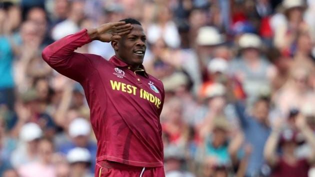 Sheldon Cottrell celebrates taking the wicket of New Zealand's Tom Latham(Action Images via Reuters)