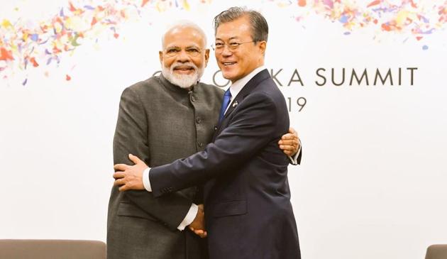 Prime Minister Narendra Modi on Friday met South Korean President Moon Jae-in and discussed ways to enhance trade, economic and people-to-people relations. (MEA/Twitter) Prime Minister Narendra Modi on Friday met South Korean President Moon Jae-in and discussed ways to enhance trade, economic and people-to-people relations. (MEA/Twitter)